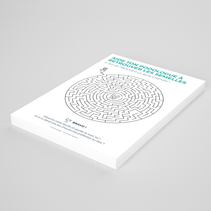 Carnet de jeux enfant : Aide ton podologue à retrouver les semelles (labyrinthe)