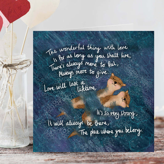 "Love" Wedding, Anniversary & Relationship Card with otters and heartfelt love quote.
