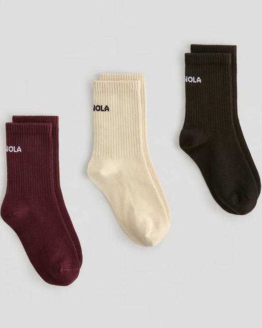 3 Pack Socks - Coffee Bean/Damson Red/Cream