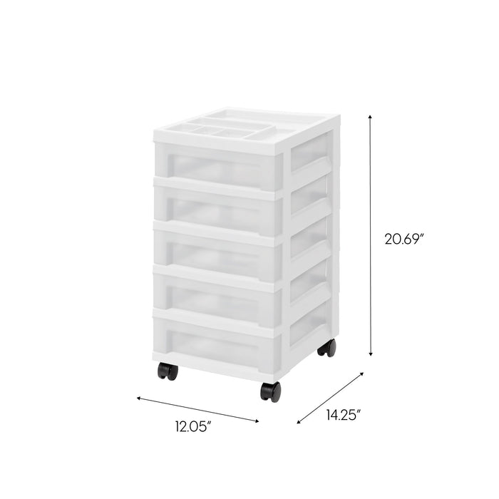 5-Drawer Storage Cart with Organizer Top, White/Pearl - IRIS USA, Inc.