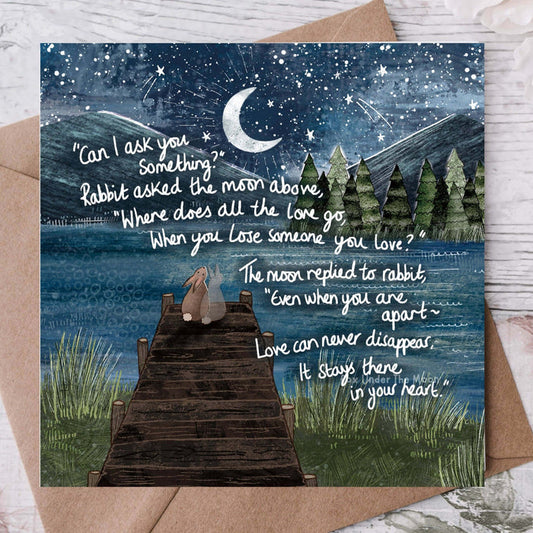 'Apart' - Greeting Card by Fox Under The Moon featuring a heartfelt moonlit scene and meaningful message.