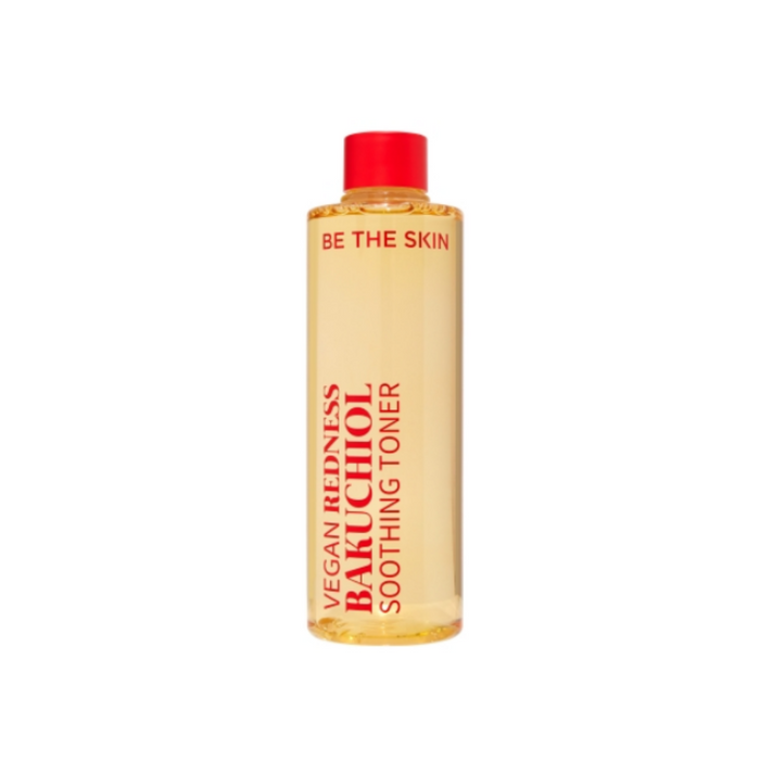 BE THE SKIN Vegan Redness Bakuchiol Soothing Toner is a gentle, soothing toner designed to calm and reduce redness while hydrating the skin. Formulated with Bakuchiol, a plant-based alternative to retinol, this toner helps to improve skin texture without irritation. It also contains Houttuynia Cordata and Centella Asiatica extracts, known for their calming and anti-inflammatory properties, making it perfect for sensitive skin. With added hydration from Sodium Hyaluronate and Panthenol, this tone