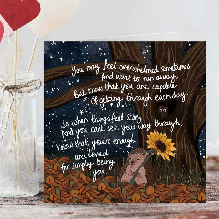 Being You - Greeting Card by Fox Under The Moon featuring comforting words and delicate artwork.