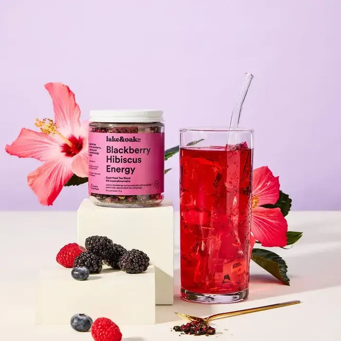 Blackberry Hibiscus Energy – Superfood Tea Blend 75g | Lake & Oak Tea