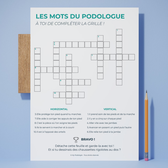 Carnet de jeux enfant : Les mots du podologue (mots fléchés)