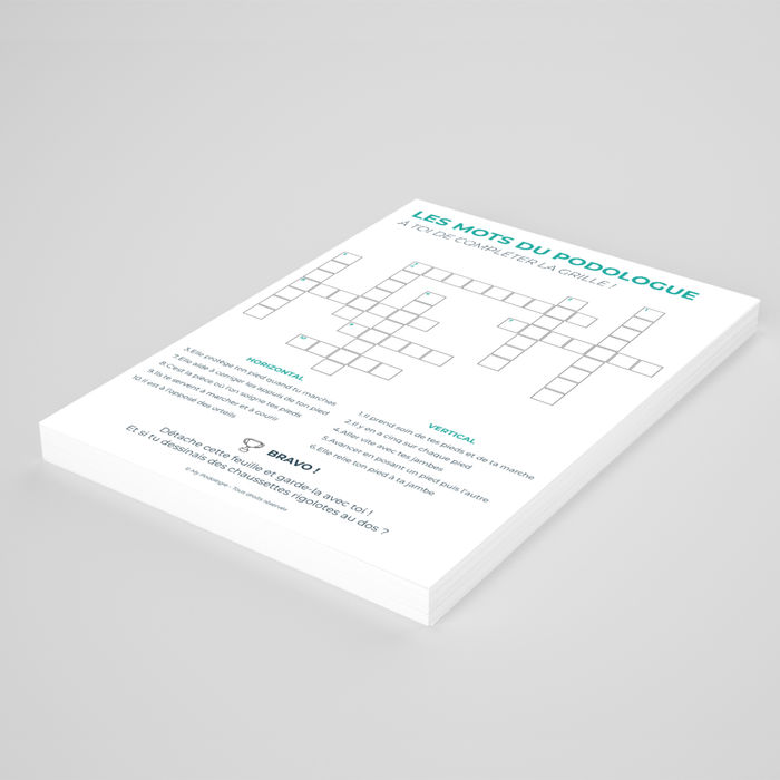 Carnet de jeux enfant : Les mots du podologue (mots fléchés)