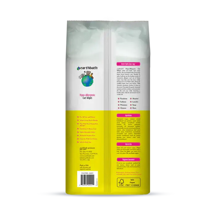 Cat Wipes - Earthbath Hypo-Allergenic 100 Pack