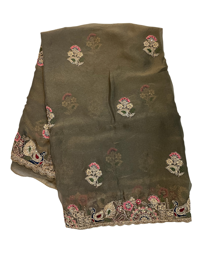 Champagne / Beige - Fancy Party Saree with Blouse Piece - UK stock - 24hr Dispatch - LTF905 07VV26