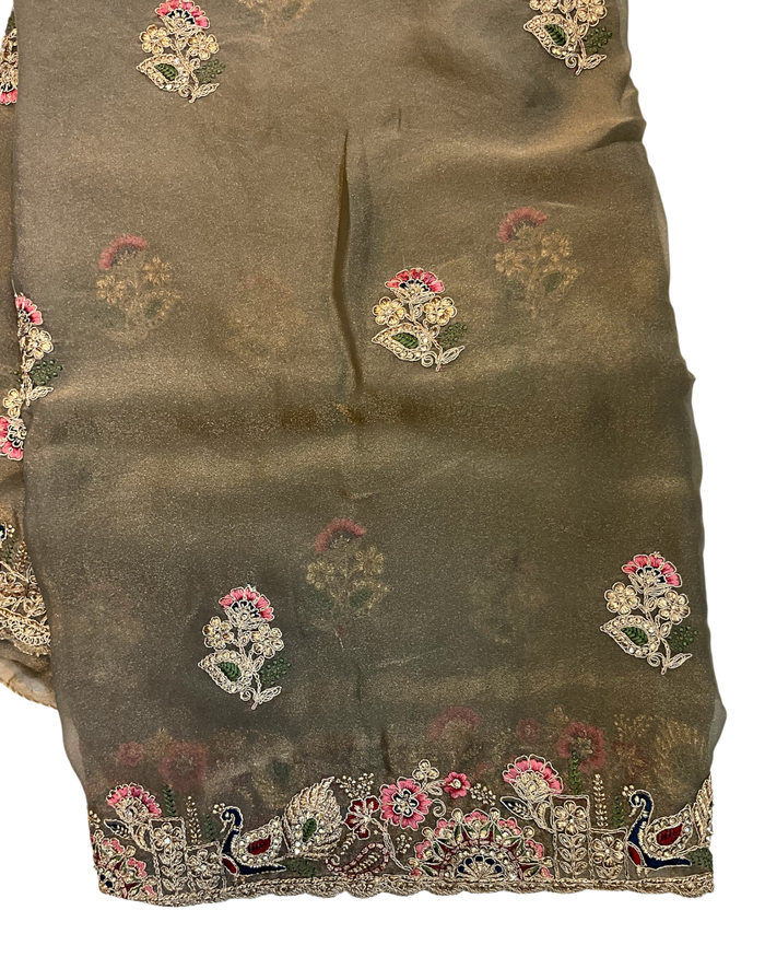 Champagne / Beige - Fancy Party Saree with Blouse Piece - UK stock - 24hr Dispatch - LTF905 07VV26
