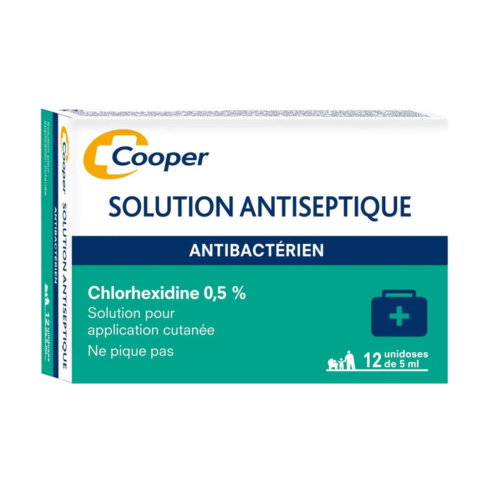 Chlorex antiseptic 0.5% box of 12 single doses of 5ml - Cooper - My Podologie