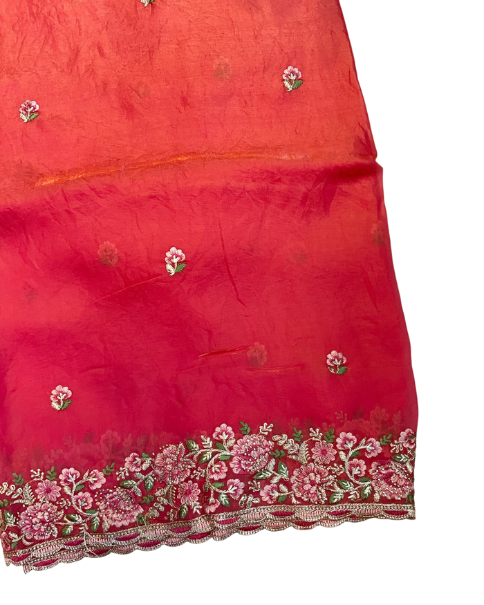 Coral Pink - Fancy Party Saree with Blouse Piece - UK stock - 24hr Dispatch - LTF4603 07VY26