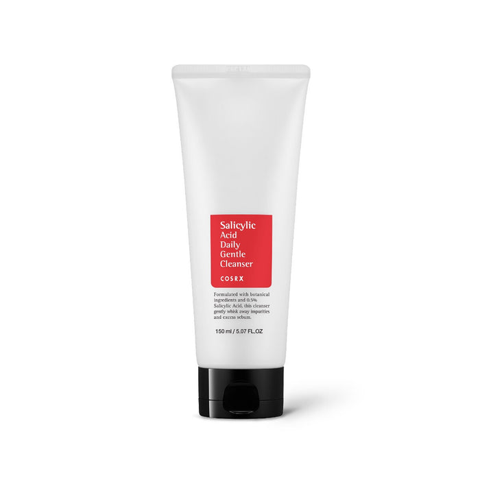 COSRX Salicylic Acid Daily Gentle Cleanser is a purifying foam cleanser designed to remove excess oil and unclog pores. Formulated with Salicylic Acid and Willow Bark Water, it helps exfoliate dead skin cells, reduce breakouts, and improve skin clarity. Tea Tree Oil helps soothe and calm the skin, while Glycerin provides hydration to prevent dryness. The creamy foam effectively cleanses without stripping, leaving skin fresh, smooth, and balanced. Suitable for oily, combination, and acne-prone sk
