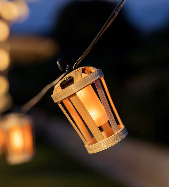 Guirlande solaire extérieur HIAMA - Effet flamme - Design nature en bois - 10 lampes - Lumihome