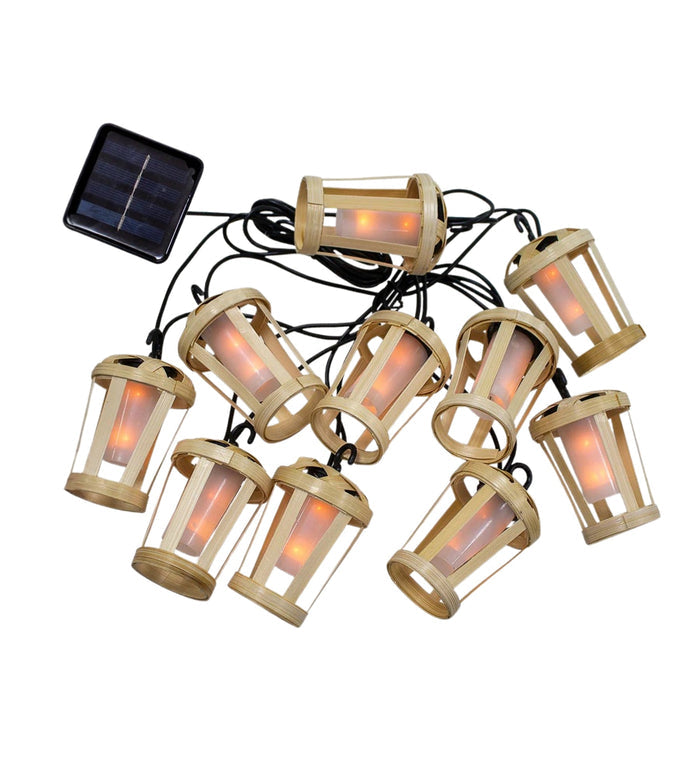 Guirlande lumineuse solaire HIAMA - Effet flamme - Design nature en bois - 10 lampes - Lumihome