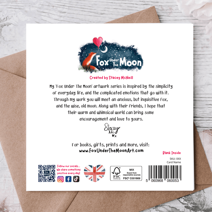 Back of "Kindness" Thank You Card by Fox Under The Moon featuring artwork details by Stacey McNeill.