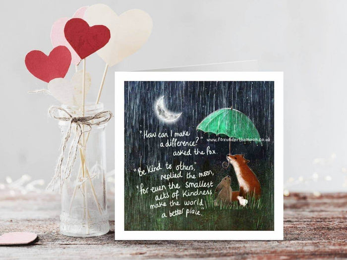 Heartwarming illustration of the 'Kindness' Thank You Card by Fox Under The Moon, featuring Fox, Rabbit, and Mouse.