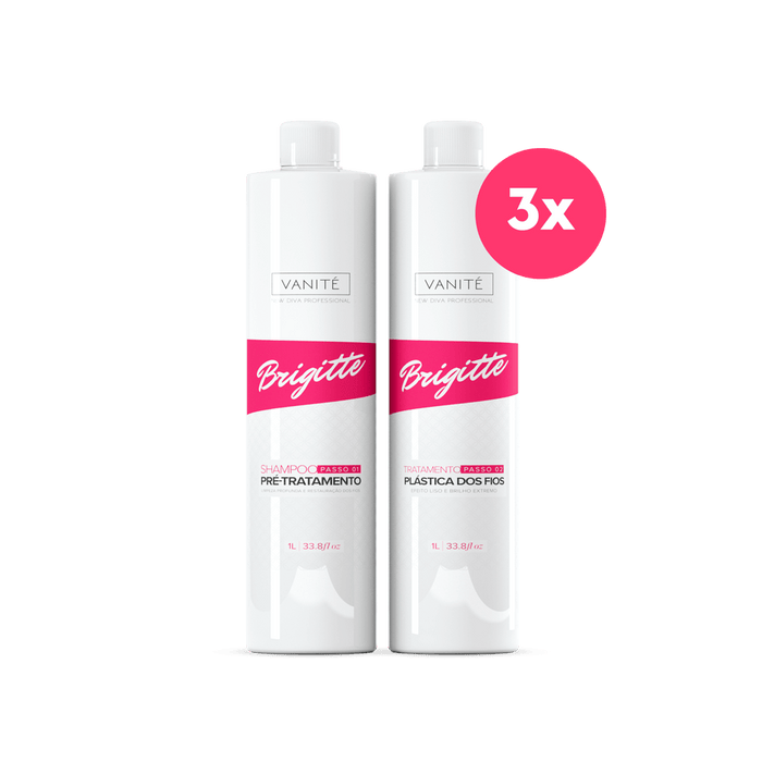 Kit - 3 units Brazilian Keratin Brigitte + 3 units Shampoo Brigitte | For All Hair Types | 1000ml (33.8 fl oz) - Make Beauty International