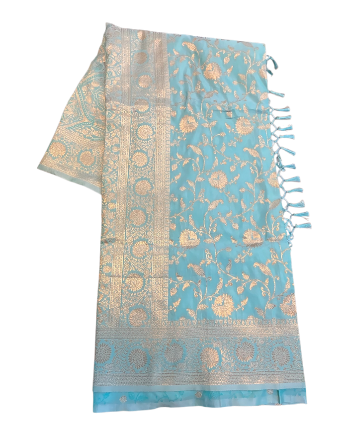 Light Turquoise - Traditional Handloom Saree with Blouse Piece - UK stock - 24hr Dispatch - SP2628 KR
