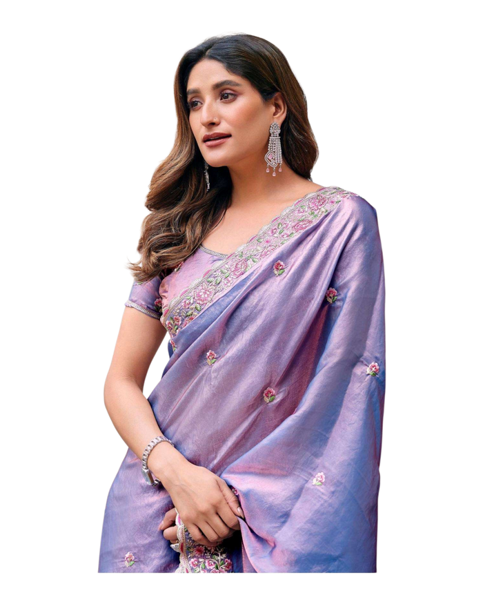 Lilac / Purple - Fancy Party Saree with Blouse Piece - UK stock - 24hr Dispatch - LTF4602 07VY26