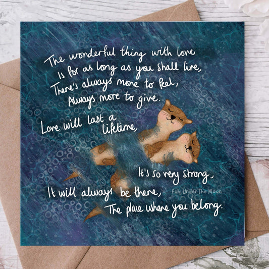 "Love" Wedding, Anniversary & Relationship Card featuring otters and romantic quote about love.