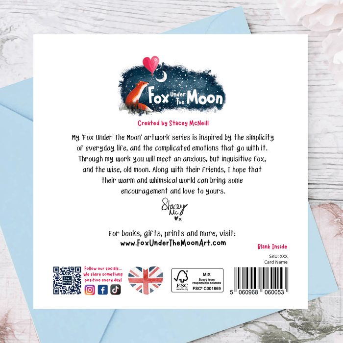 Back of 'Oceans' - Greeting Card by Fox Under The Moon showcasing artwork and heartfelt messaging.