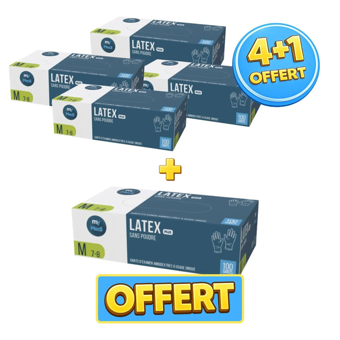 Pack 4+1 boîtes de 100 gants d'examen - Latex - Sans poudre - Ambidextres My Medical