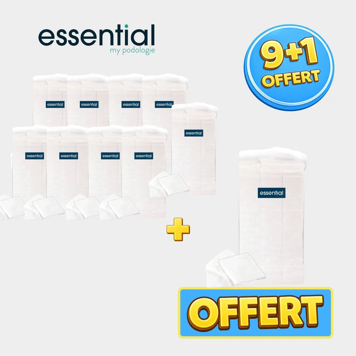 Pack 9+1 sachets de 500 ou 700 Carrés de coton hydrophile - 5 x 5 cm - Essential by My Podologie Essential