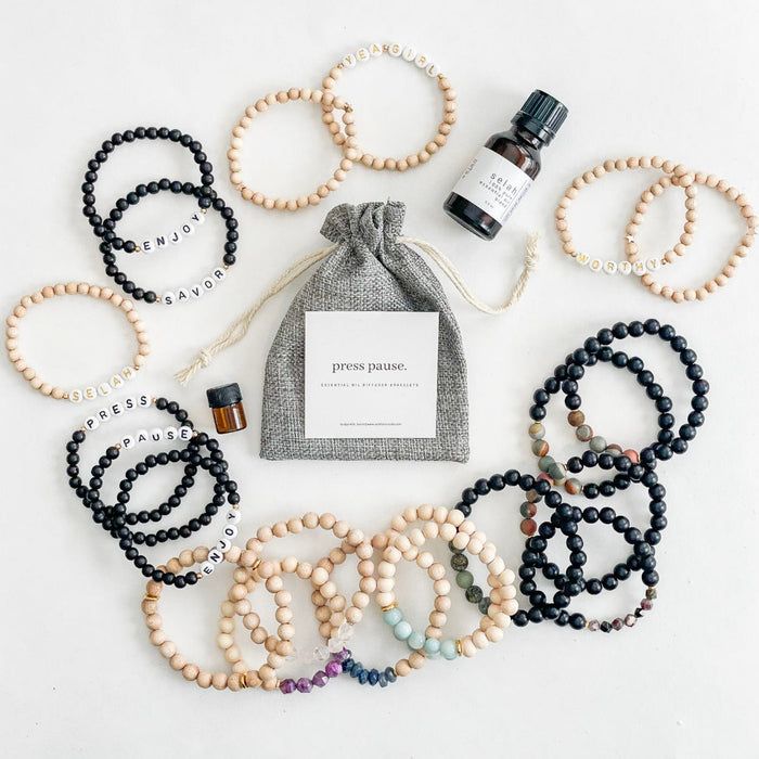 Press Pause "Savor" Black Wood Aromatherapy Bracelets
