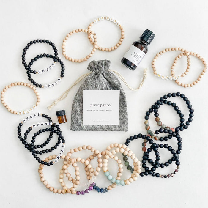 Press Pause "Stepmama" Natural Wood Aromatherapy Bracelets