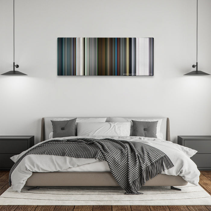 Resident Evil: Afterlife color palette canvas above a bed, between two black pendant lamps