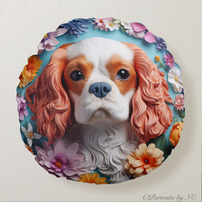 Round Pillow - King Charles Spaniel back
