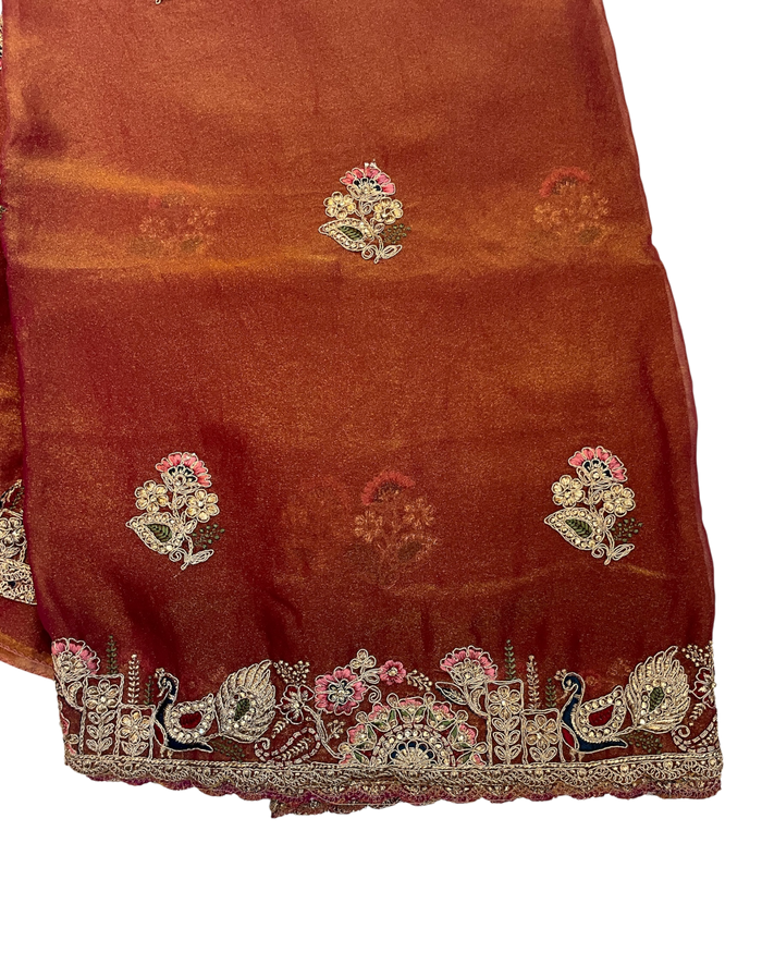 Rust / Orange - Fancy Party Saree with Blouse Piece - UK stock - 24hr Dispatch - LTF906 07VV26