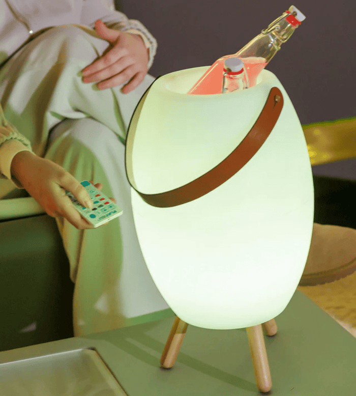 Seau à bouteille lumineux APOLO - Hauts-parleurs intégrés - Éclairage blanc et multicouleur réglable - Lumihome