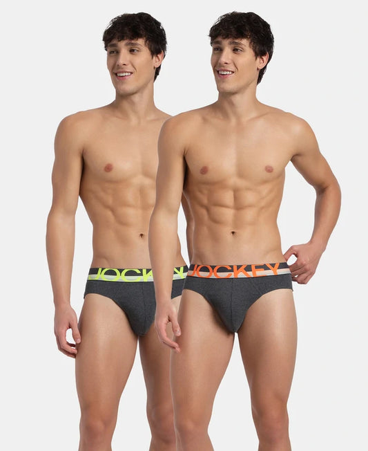 Super Combed Cotton Rib Solid Brief with Ultrasoft Waistband - Charcoal Melange (Pack of 2)