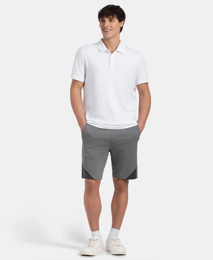 Super Combed Cotton Rich Straight Fit Shorts with Zipper Pockets - Performance Grey & Asphalt