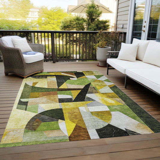 Tapis vert Xhevrie lavable en machine pour intérieur/extérieur 8x10