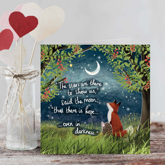 There Is Hope - Greeting Card From Fox Under The Moon with illustrated fox and inspirational quote.