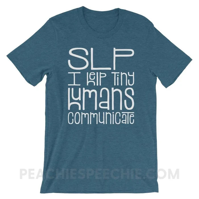 Tiny Humans Premium Soft Tee - Heather Deep Teal / S - T-Shirts & Tops peachiespeechie.com