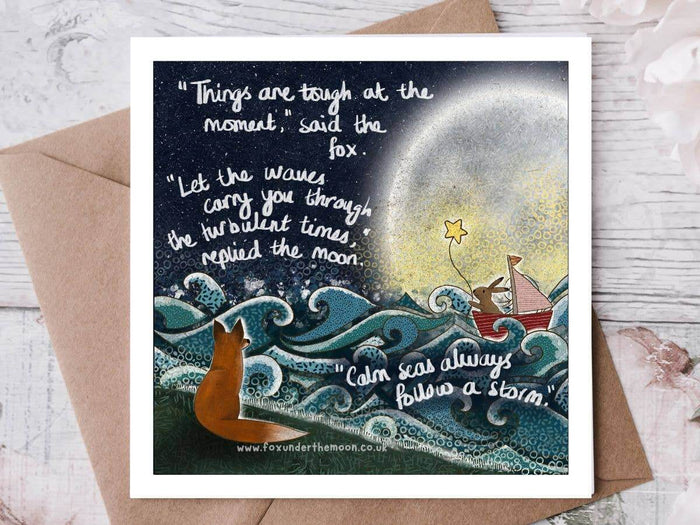 Waves Soothing & Encouragement Card by Fox Under The Moon with calming imagery and supportive quotes.