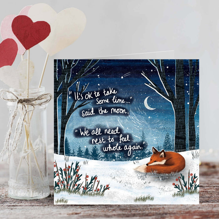 "Whole Again" Greeting Card featuring a fox and a soothing message of healing by Fox Under The Moon.