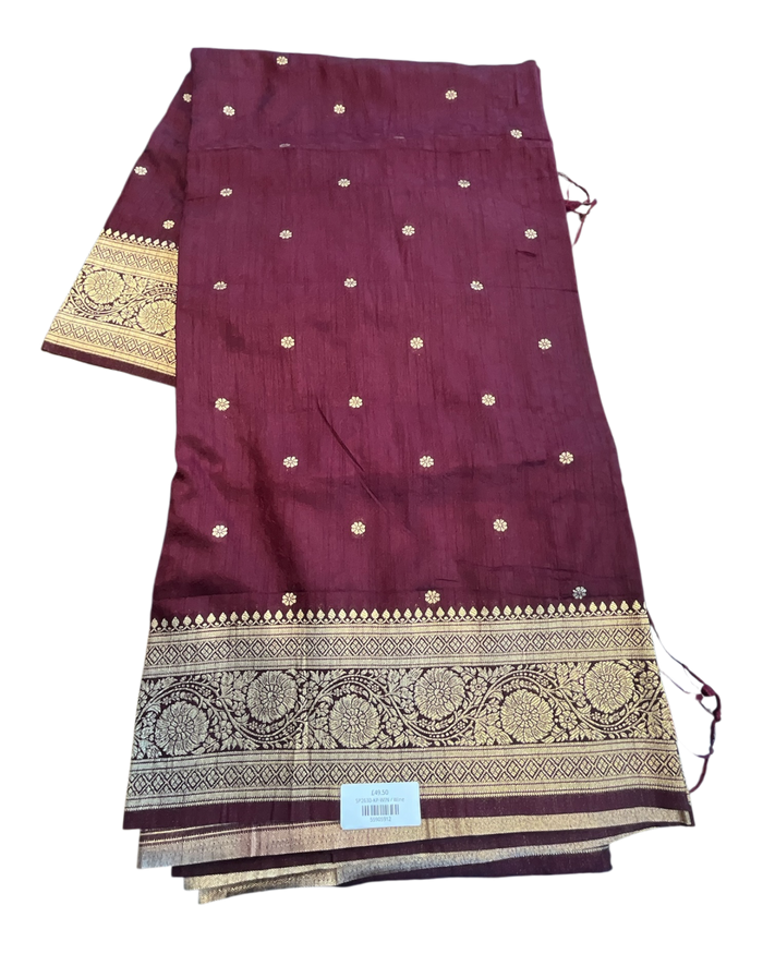 Wine - Traditional Handloom Saree with Blouse Piece - UK stock - 24hr Dispatch - SP2630 KP