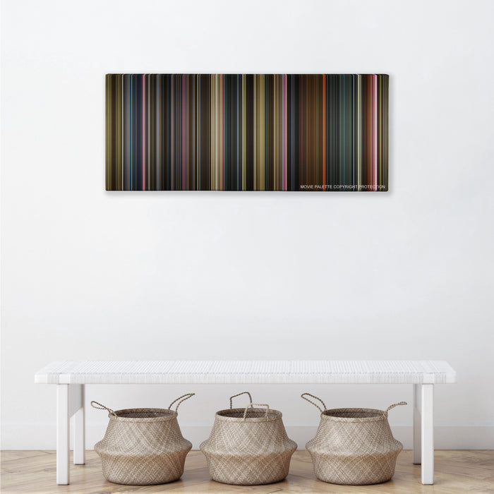 X-Men: Dark Phoenix color palette canvas above a white bench with three woven baskets